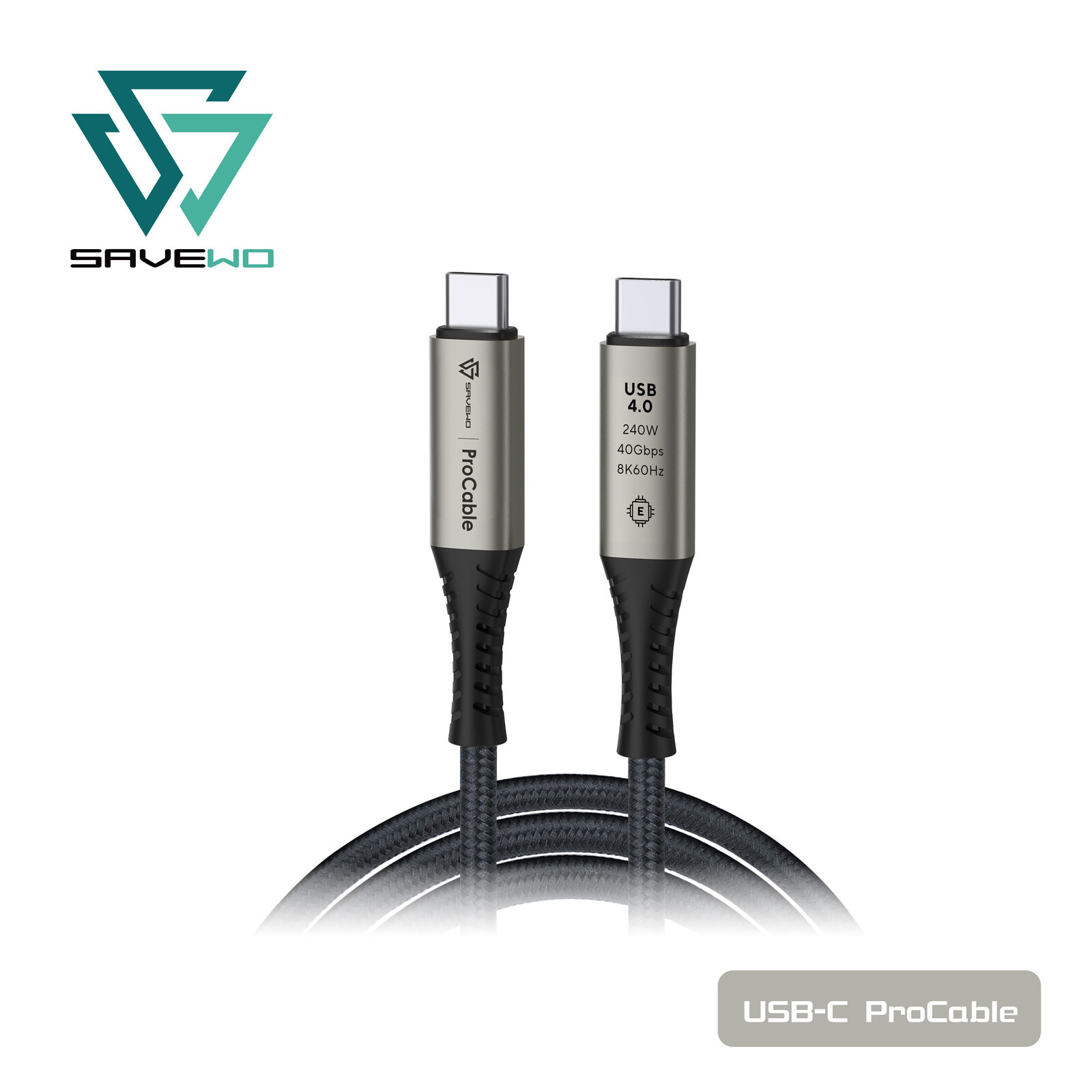 *1米* SAVEWO ProCable USB-C USB4 Thunderbolt 4 極速充電傳輸線 (鈦原色)