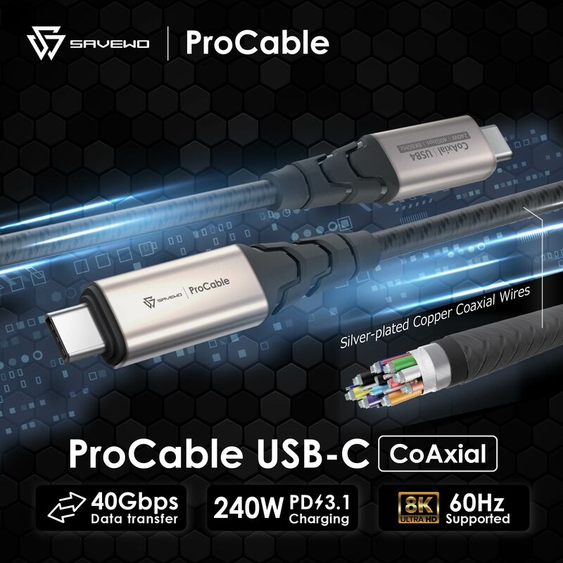 *1米* SAVEWO ProCable USB-C CoAxial USB4 Thunderbolt 4 極速全能線(三色可選)