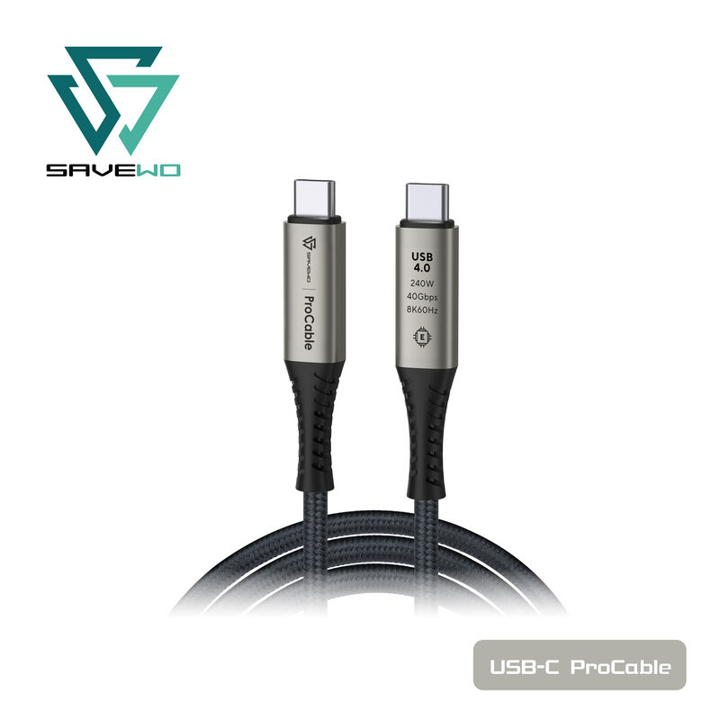 *1米* SAVEWO ProCable USB-C USB4 Thunderbolt 4 極速充電傳輸線 (鈦原色)